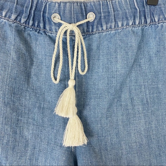 LOFT Embroidered Lace Boho Cotton / Linen Chambray Shorts 14/32 Elastic Waist - Picture 6 of 10